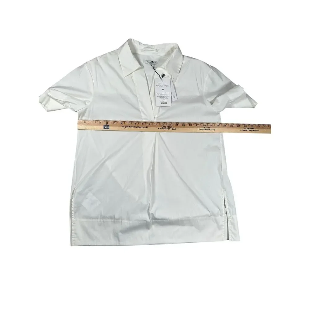 M.M. Lafleur Wilma Poplin Top Size L White NWT V-Neck Short Sleeve Chic *READ - Picture 6 of 9